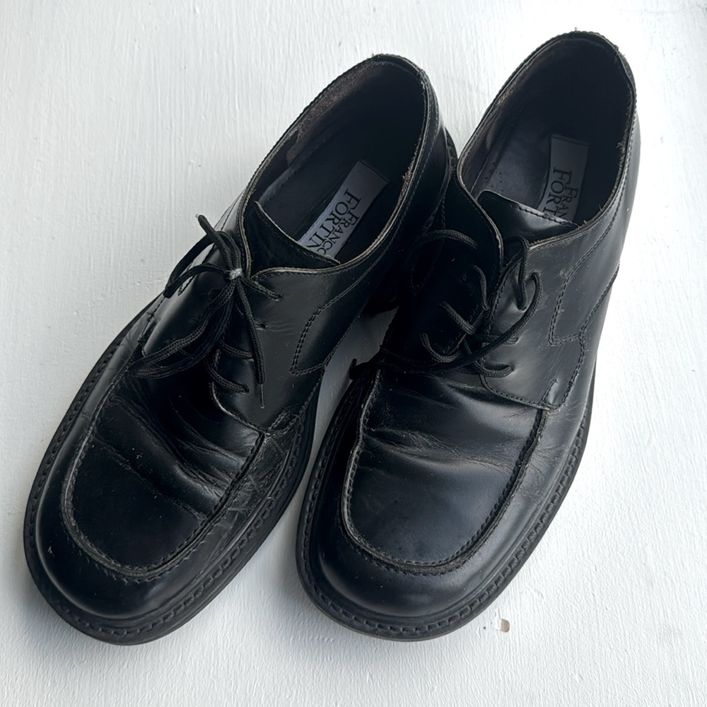 Franco Fortini Black Leather Square Toe Dress Shoes